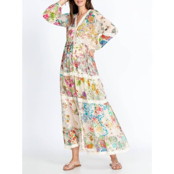 $445 NWOT Johnny Was MILANA Lace Trim FLORAL Maxi Dress Women Size S Long Sleeve - Picture 3 of 16